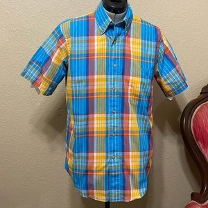 Vintage Evan Picone Single Tailored Soft Plaid Short Sleeve Button Down Shirt M